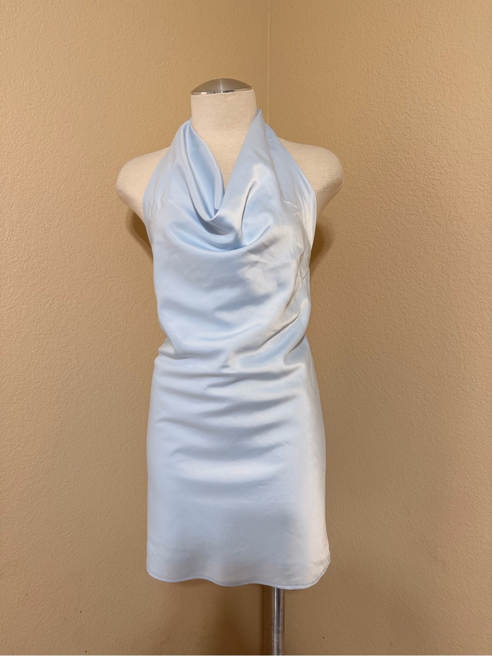 wild fable Light Blue Satin Cowl Halter Mini Dress